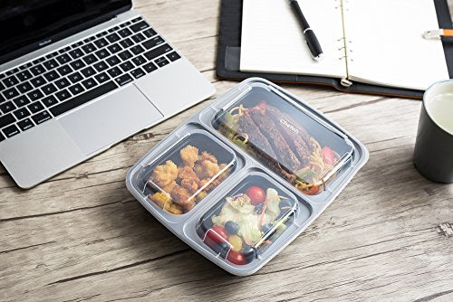 Chefoh 14-Pack 3 Compartment Meal Prep Containers with Lids - 32 oz | Reusable Microwavable Divided Food Storage Containers