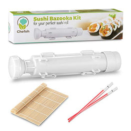 Chefoh All-In-One Sushi Making Kit | Sushi Bazooka - Sushi Mat & Bamboo Chopsticks Set | DIY Rice Roller Machine | Very Easy To Use | Food Grade Plastic Only | Must-Have Kitchen Appliance