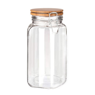 Chefoh Wide Mouth Glass Jar - Airtight Storage Jar with wood Bamboo Lid –Large Jar Perfect for Beans - Jelly - Storing and Canning Use