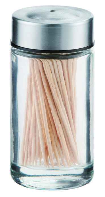 Chefoh Toothpicks Holder -  Stainless-steel Cover Toothpicks in Clear Glass holder | Sturdy Safe Container