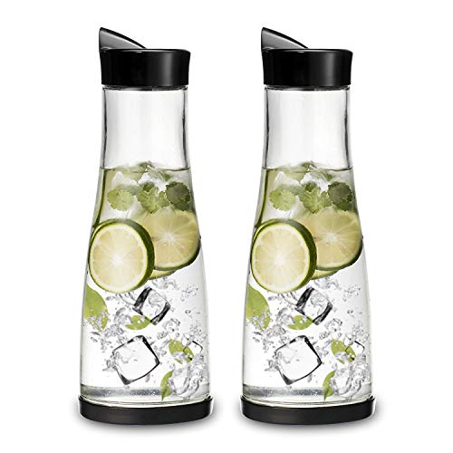 Chefoh Glass Water Carafe With Lid And Protective Base | Set of 2