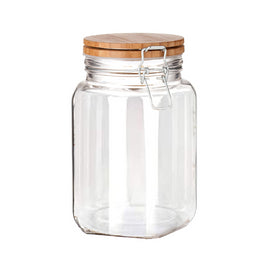 Chefoh Wide Mouth Glass Jar - Airtight Storage Jar with wood Bamboo Lid – Medium Jar Perfect for Beans - Jelly - Storing and Canning Use