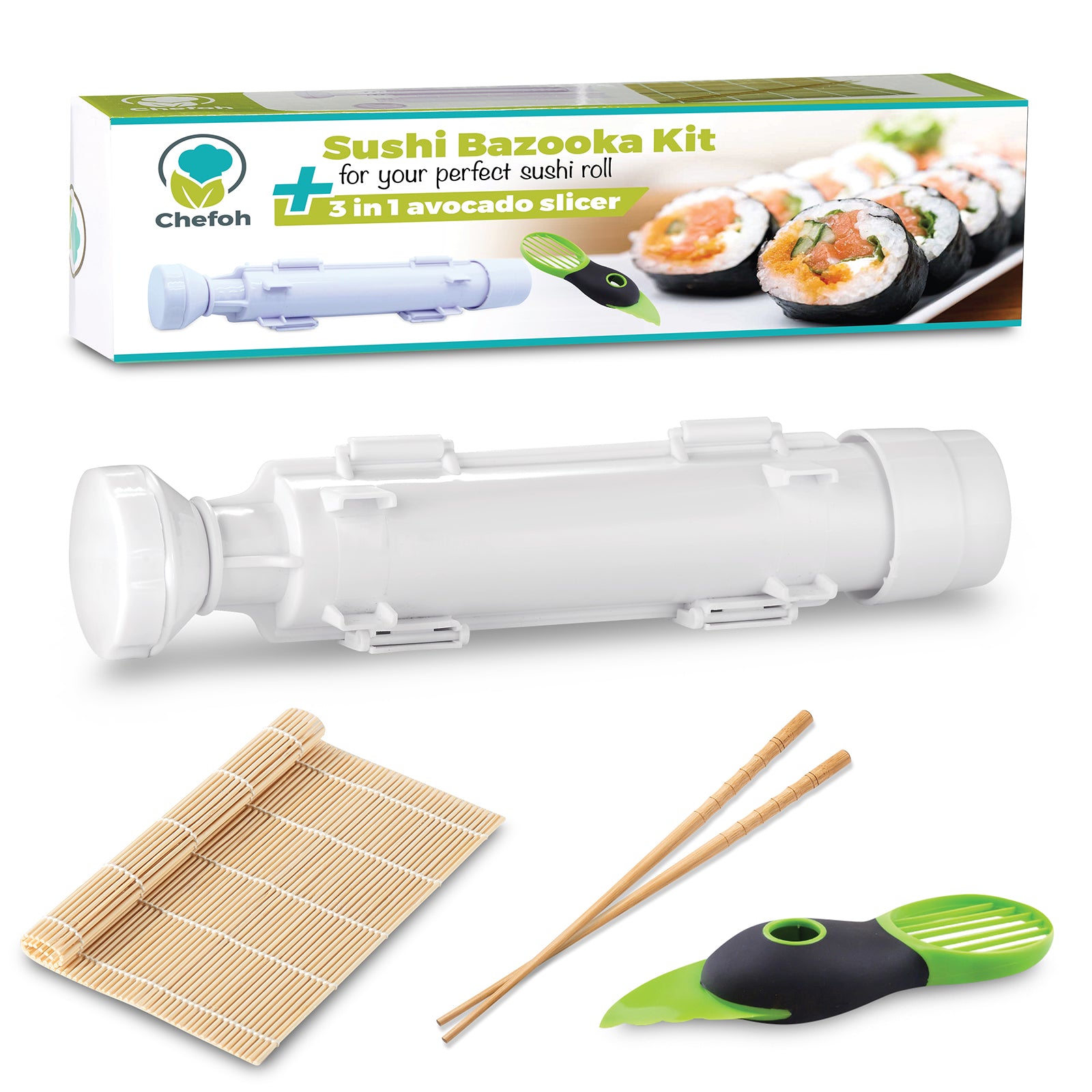 All in One DIY Sushi Making Kit Bazooka Maker Roller Machine Sushi