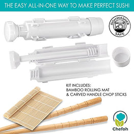 Chefoh All-In-One Sushi Making Kit | Sushi Bazooka - Sushi Mat & Bamboo Chopsticks Set | DIY Rice Roller Machine | Very Easy To Use | Food Grade Plastic Parts Only | Must-Have Kitchen Appliance